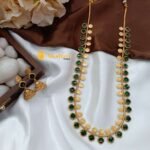 Lakshmi coin with Cubic Green Kodi Long Neck Set