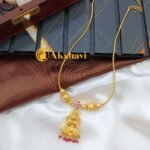 Floral Lakshmi with Ruby Hangings Short Chain - Image 3