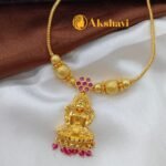 Floral Lakshmi with Ruby Hangings Short Chain - Image 2