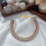 Rose Gold  American Diamond Sky Blue Stone Necklac