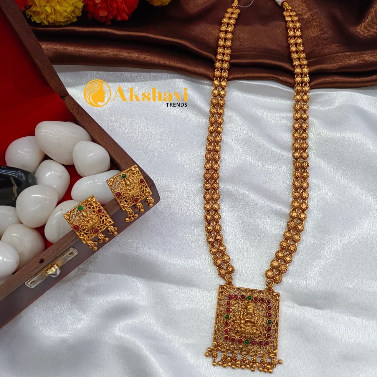 100442.1.1-1.jpeg Lakshmi Cubic Pendant with 2 Layer Half Amla Mala - Image 1