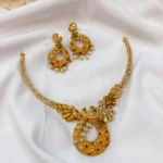 Floral Peacock Kemp Green Stone Chandbali Neckset