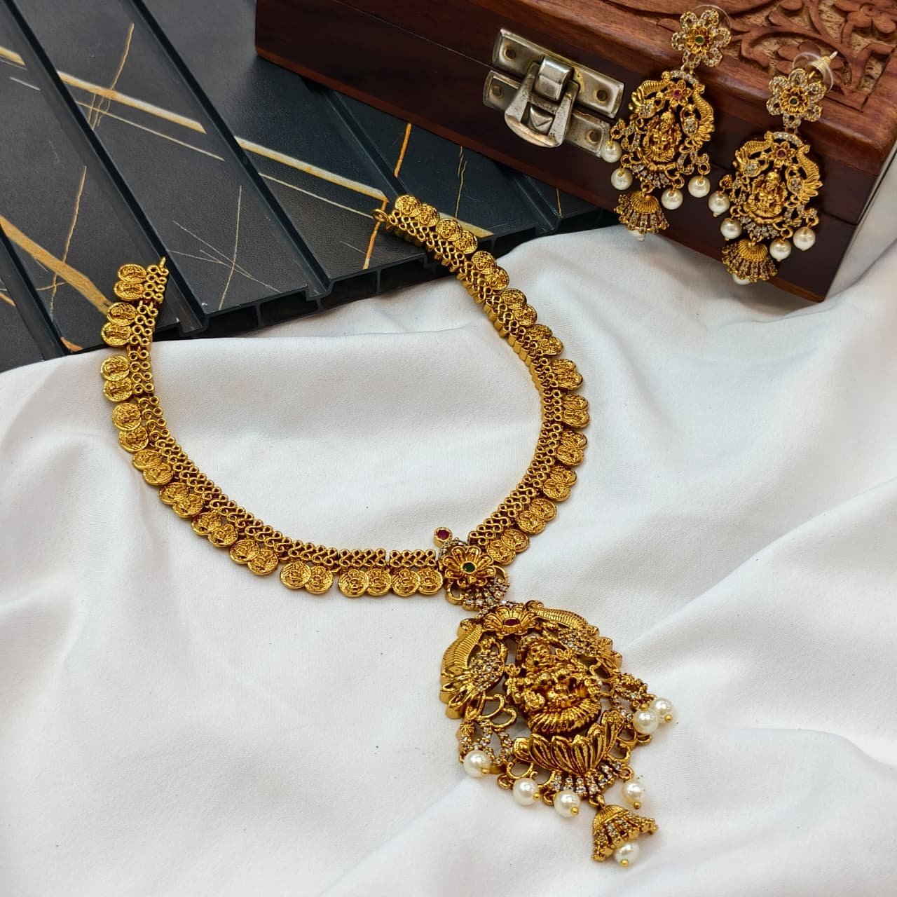 100570.1.1-3.jpeg Lakshmi Coin Long Neck Set - Image 1