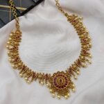 Antique Gold Floral Short Neck Set - Image 2