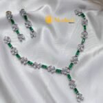Silver Polish Floral Green Stone Neck Set - Image 3