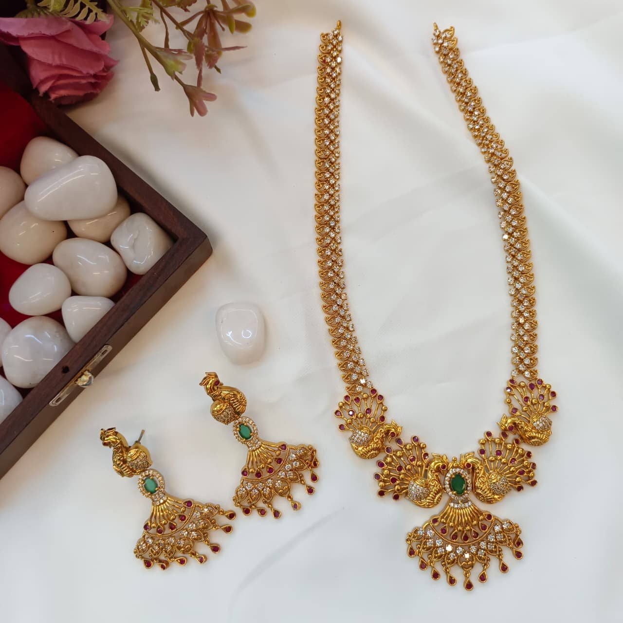 100790.1.1-Akshavi-Trends-Neck-Sets-4.jpeg Peacock AD Long Neck Set - Image 1
