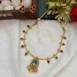 Emerald Pendant with Leaf Short Neck Set