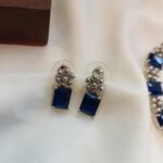 Silver Polish Floral Blue Stone Short Neck Set - Image 2