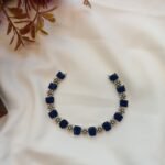 Silver Polish Floral Blue Stone Short Neck Set - Image 3