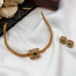 Cubic Pendant with Mesh Chain Short Neck Set