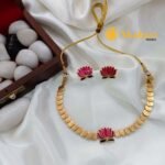 Lotus with Lakshmi Coin Short Neck Set