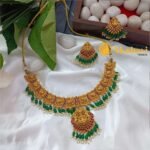 Lakshmi Annam Kemp Green Beads Short Neck Set