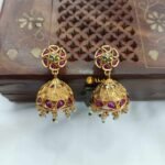 Antique Multi Stone Green Beads Jhumkas