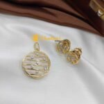 Zircon Circle Grid Pendant Set Screw Earrings