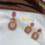 Zircon Oval Bow Pendant Set Screw Earrings - Image 3