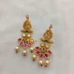 Peacock Pink Crystal Kundan Stone Short Neck Set - Image 2
