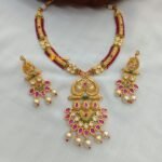 Peacock Pink Crystal Kundan Stone Short Neck Set