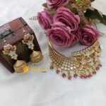 Designer Floral Pink & Mint Green Kundan Choker Se