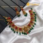 Coral Lakshmi and Peacock Short Neck Set