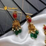 Coral Lakshmi and Peacock Short Neck Set - Image 3