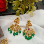 Peacock  Multi Mango Green Beads Short Neck Set - Image 2