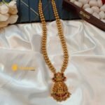 Lotus Lakshmi with Rudraksha 2 Layer Long Neck Set - Image 2