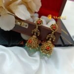 Coral Jhumka with Aqua Green Beads
