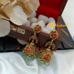 Coral Jhumka with Aqua Green Beads - Image 2