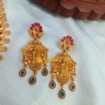 Radhakrisha Floral Kemp Green Stone Long Haram - Image 3