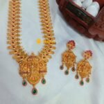 Radhakrisha Floral Kemp Green Stone Long Haram - Image 2