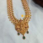 Radhakrisha Floral Kemp Green Stone Long Haram - Image 4