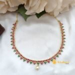 Gold Finish Ruby Green Fancy Short Neck Set - Image 2