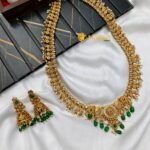 Floral Multi Green Beads Rice Pearl Long Haram