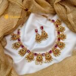 Fancy White and Ruby Short Neck Set