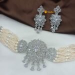 Rodium Floral AD Pearl Choker Set - Image 3