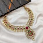 AD Ruby and Green With Pearl Short Neck Set - Image 3