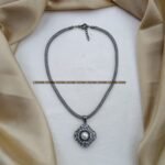 Pearl Pendant with AD Stones In Black Metal Mesh C