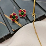 Short Chain with Floral Kundan Jadau Pendant Set - Image 3