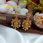 Gold Tone White Stone Jhumka - Image 2