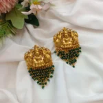 Gajalakshmi Earrings with Green Beads