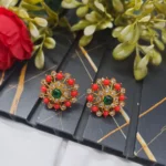 Coral Floral Thilak Earrings
