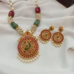 Peacock Pendant with Pearl and Beads Mala Short Ne - Image 2