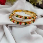 Coral Pearl and Green Beads Bangles 2s - Image 2