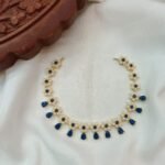 Blue Thilak with Pearl Flower Short Neck Set - Image 2