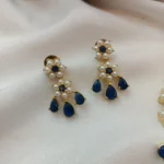 Blue Thilak with Pearl Flower Short Neck Set - Image 3