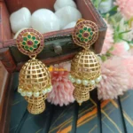Antique Floral Kemp Green Jhumka - Image 2