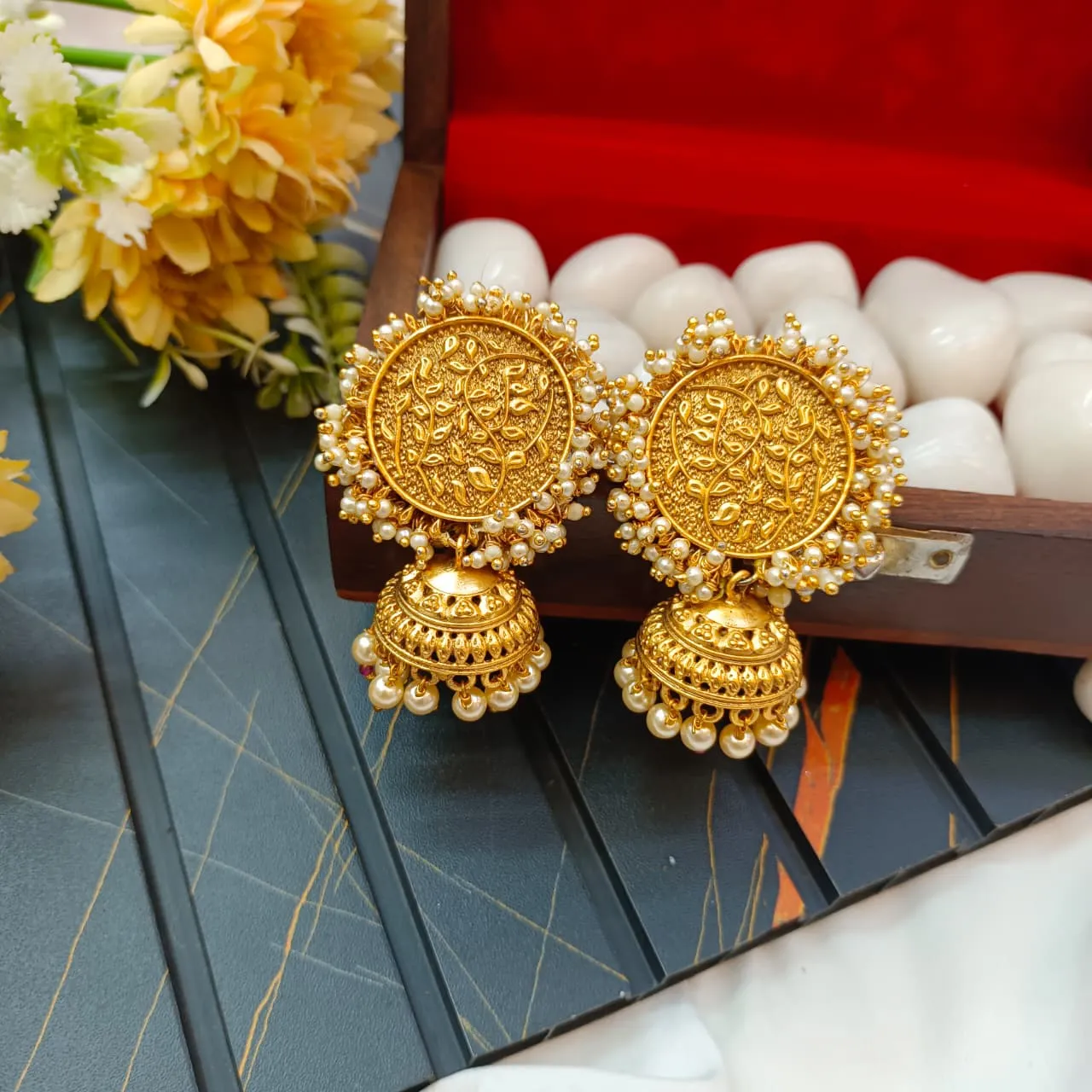 103630.1.1-1.webp Pearl Clusters Bold Jhumka - Image 1