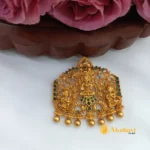 Matte Finish Lakshmi Green Stone Pendant Set - Image 3