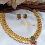 Lakshmi Coin with Kemp Stone Pendant Short Neck Se - Image 3